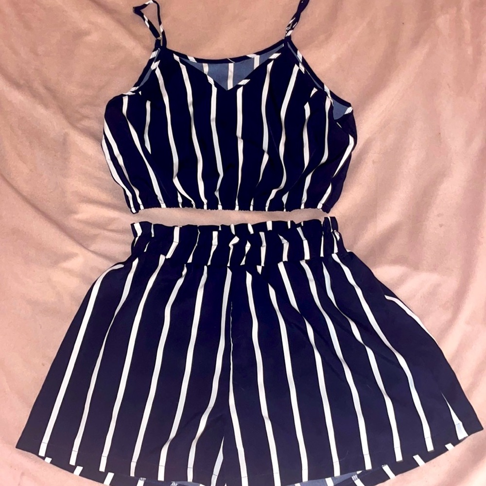 Super cute matching stripped cami top with shorts set